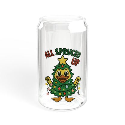 Spruced Up Christmas Sipper Glass, Holiday Mug, Eco-Friendly Glass, Perfect Gift for Friends, Winter Decor, Festive Drinking Cup, Christmas