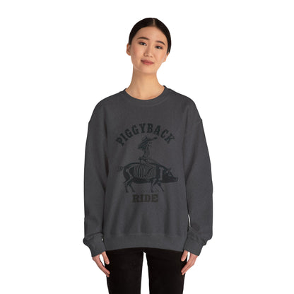 Piggyback Ride Sweatshirt, Cozy Gift for Friends, Halloween, Farmhouse Décor, Unisex Apparel, Fun-Loving Souls