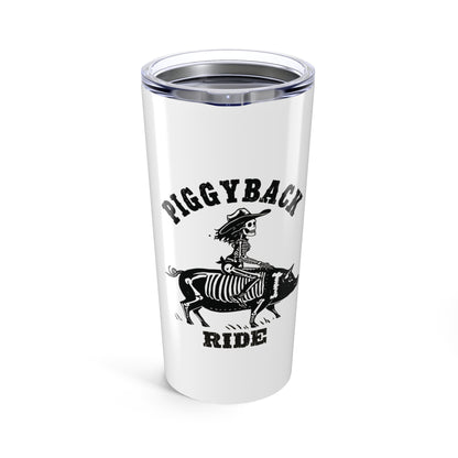 Skeleton Piggyback Ride Tumbler | 20oz Travel Mug | Fun Halloween Party Drinkware, Quirky Gift for Everyday Use, Unique Skeleton Design,